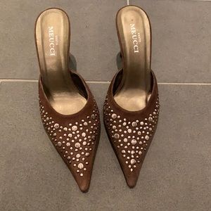 Sesto Meucci brown suede studded heels 9M
